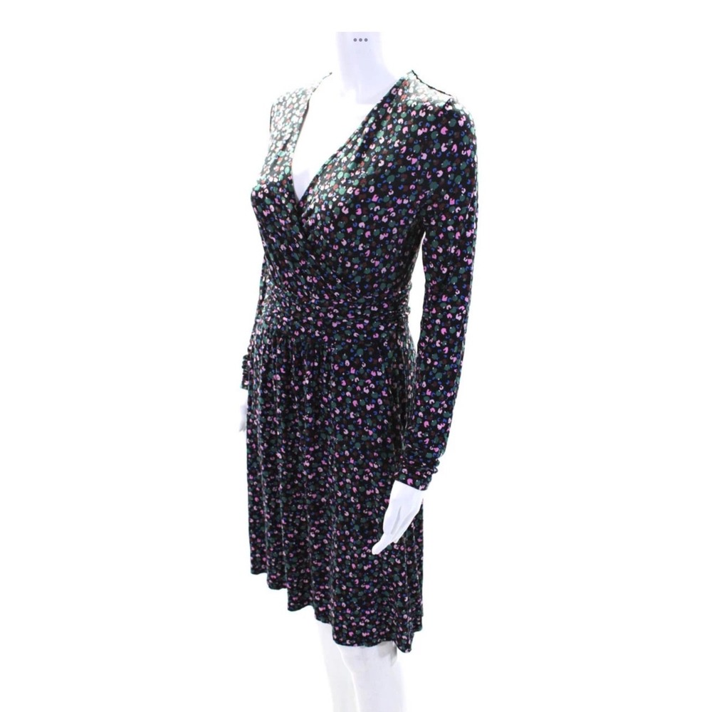 Boden Women's Floral Print Wrap Dress Size 4 Black Multicolor Long Sleeve V-Neck - Picture 2 of 7
